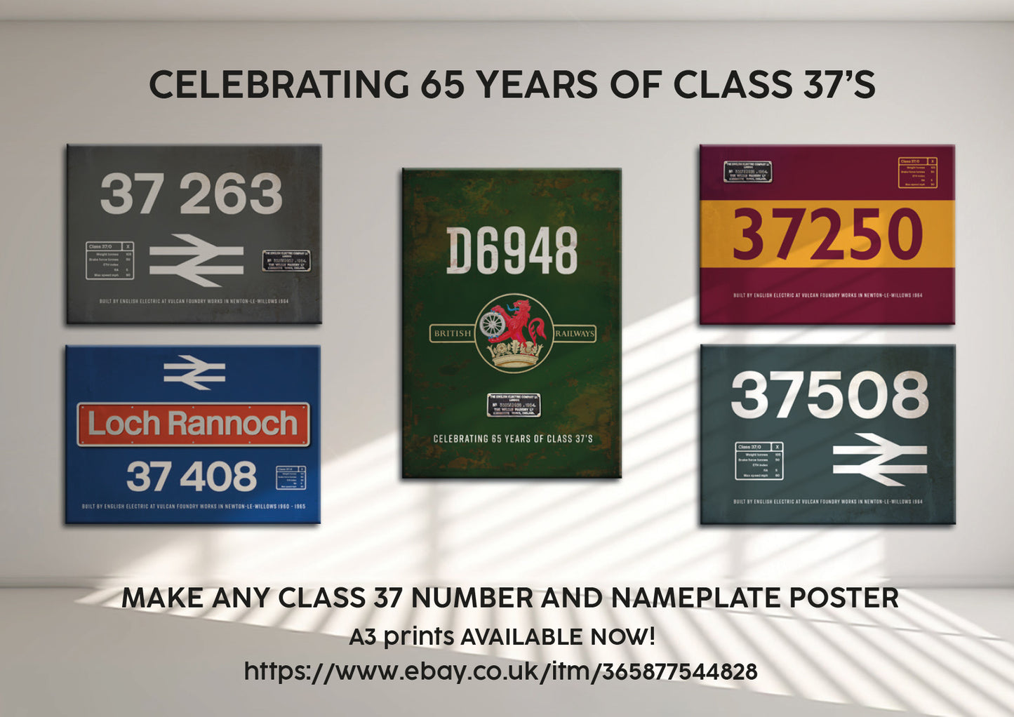 Make any Class 37 Number and nameplate A3 poster