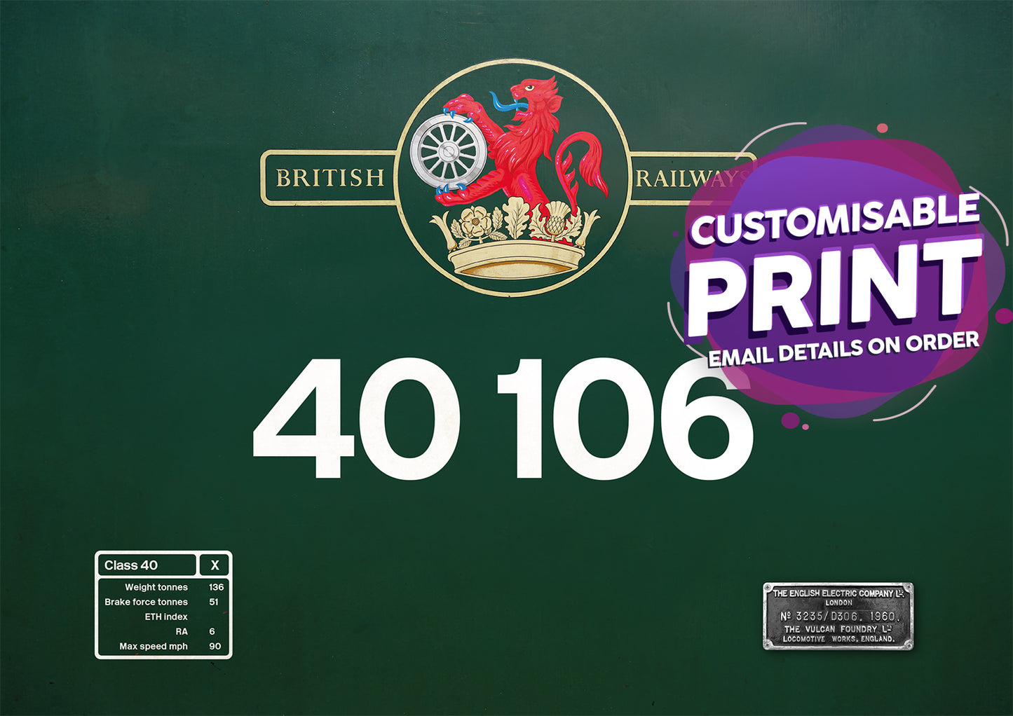 Class 50/40/55 Number and nameplate A3 poster