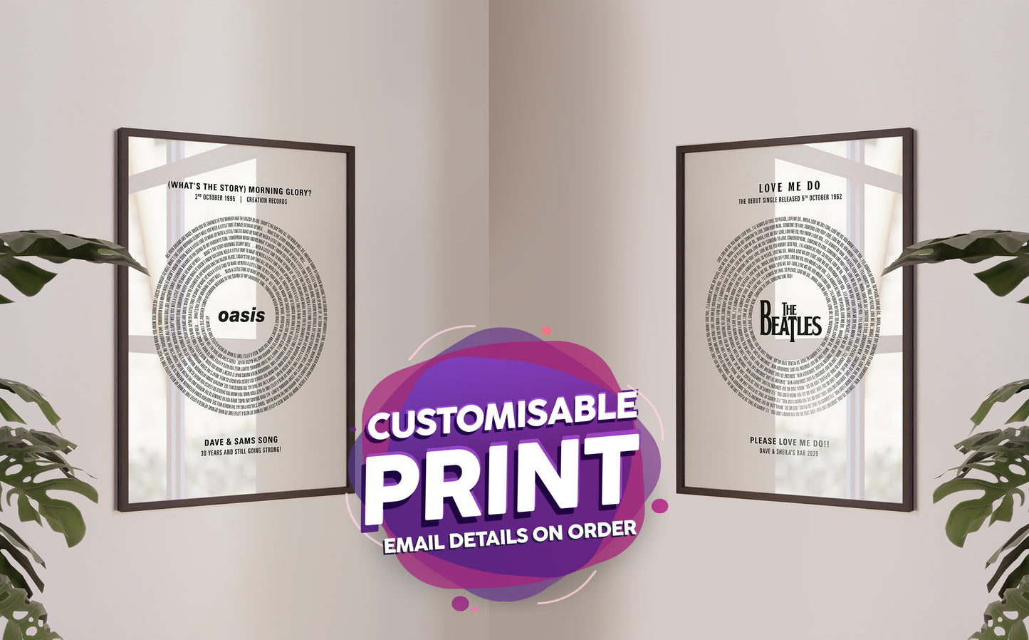 Customisable Vinyl Song Lyrics A3 Print. Music / gift / decoration