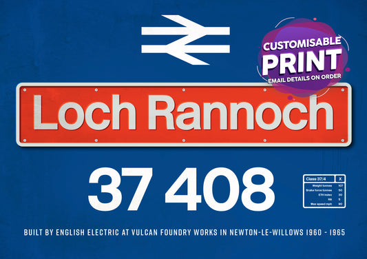 Make any Class 37 Number and nameplate A3 poster