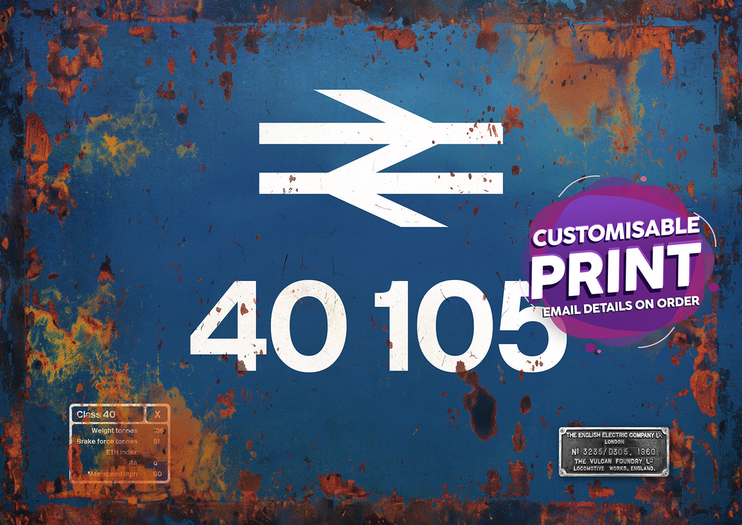 Class 50/40/55 Number and nameplate A3 poster
