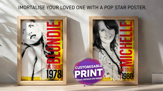 Editable Retro pop star A3 poster. Gift / home / decorative.