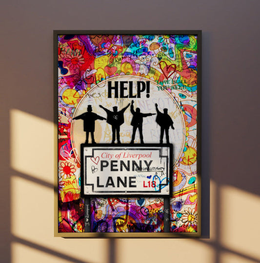 60's Beatles influenced A3 Poster in the style of Banksy