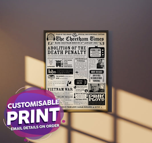Editable Newspaper front page A3 poster. Gift / decorative / celebration