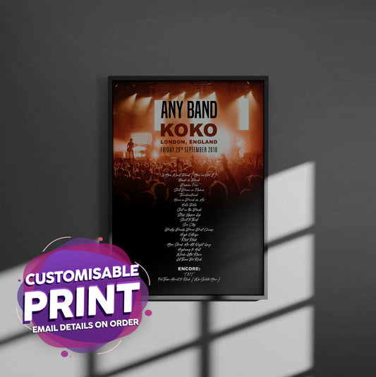 Favourite gig/band Set-list A3 poster. Gift / music / art print